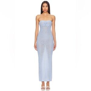 Blue maxi knit dress floral detail - Cherlee Maxi Dress by More To Come- Revolve